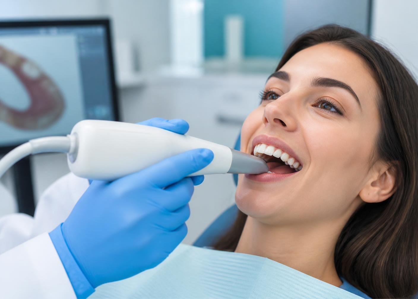 Dentist using a digital intraoral scanner